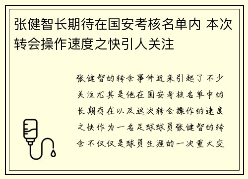 张健智长期待在国安考核名单内 本次转会操作速度之快引人关注